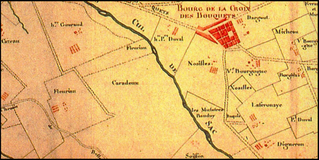 Bourg de la Croix des Bouquets - Extrait de carte du XVIIIe siècle Bourg de la Croix des Bouquets - Extrait de carte du XVIIIe siècle